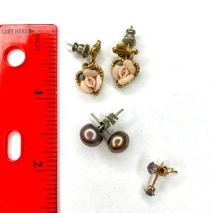 Earring Lot - Vintage Roses, Freshwater Pearls, Amethyst Studs